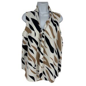 Ann Taylor Womens Sleeveless Zebra Print V-Neck Tie-Neck Blouse Size  M